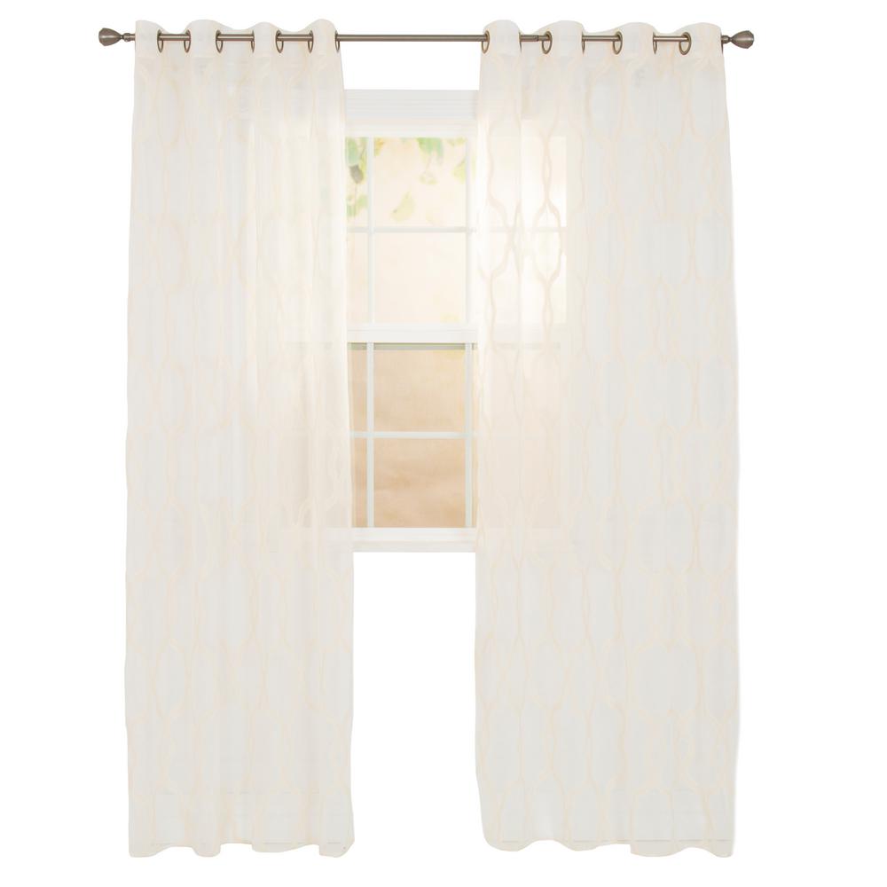 Lavish Home Sheer Elisa Beige Polyester Embroidered Curtain63200108