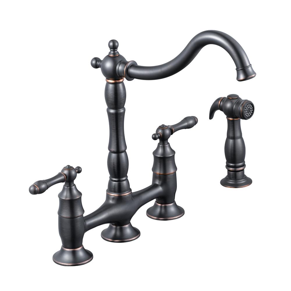 Glacier Bay Lyndhurst 2 Handle Bridge Side Sprayer Kitchen Faucet In   Mediterranean Bronze Glacier Bay Bridge Faucets 852n 05527h2 64 1000 