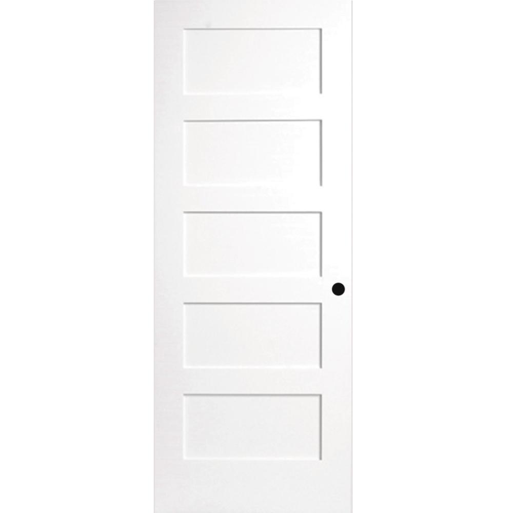 Steves Sons 30 In X 80 In 5 Panel White Primed Shaker Solid Core Wood Interior Door Slab With Bore