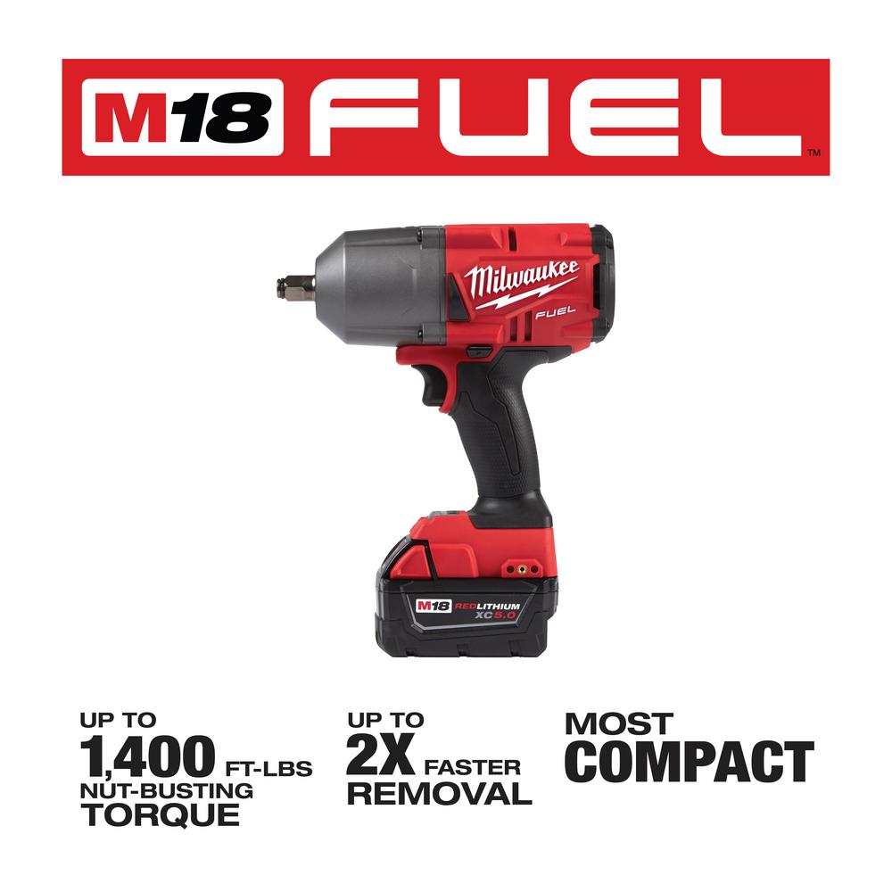 Milwaukee M18 Fuel 18 Volt Lithium Ion Brushless Cordless 1 2 In Impact Wrench W Friction Ring Kit W One 5 0 Ah Battery And Bag 2767 21b The Home Depot