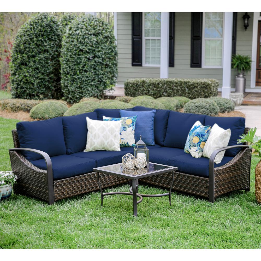 Leisure Made Trenton 4-Piece Wicker Outdoor Sectional Set with Navy