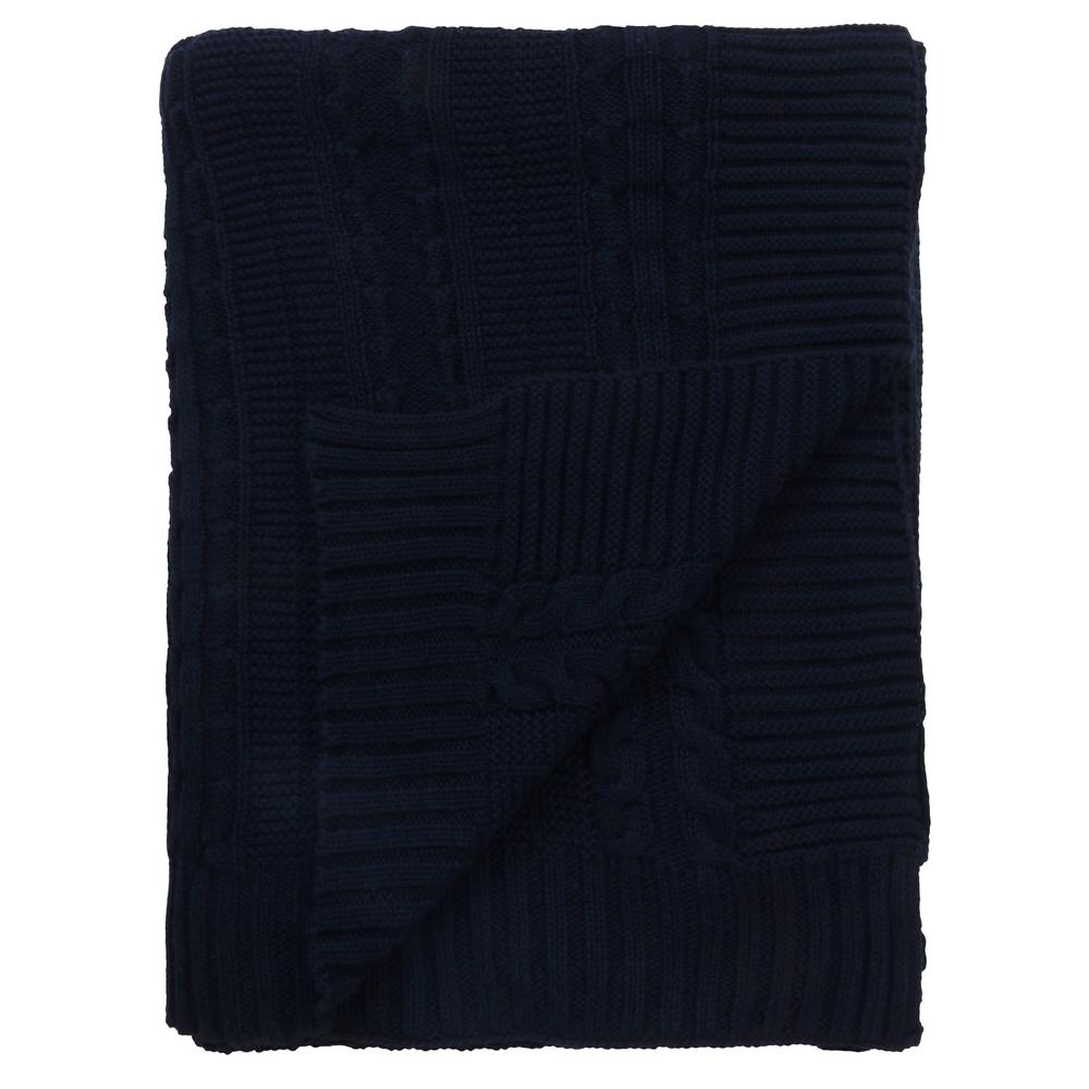 navy blue cable knit throw blanket