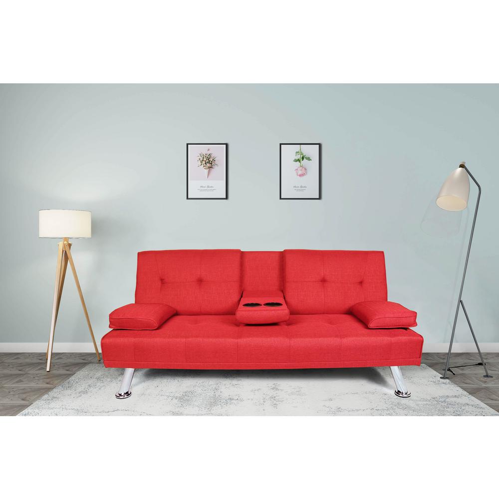 Harper Bright Designs Contemporary Red Linen Fabric Sleeper Sofa