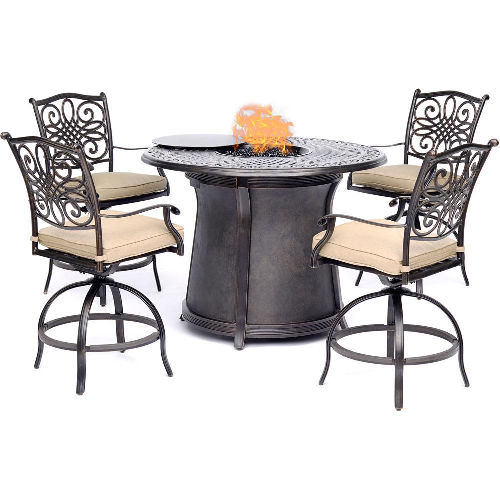 Hanover Traditions 5-Piece Aluminum Bar Height Round Outdoor Fire Pit