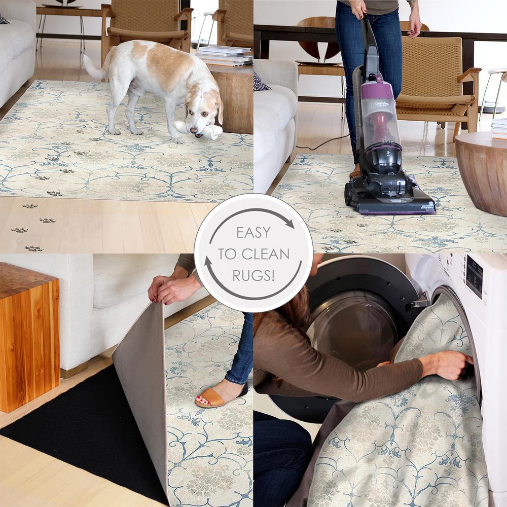 Ruggable Washable Solid Textured Ocean Blue 5 Ft X 7 Stain Resistant Area Rug
