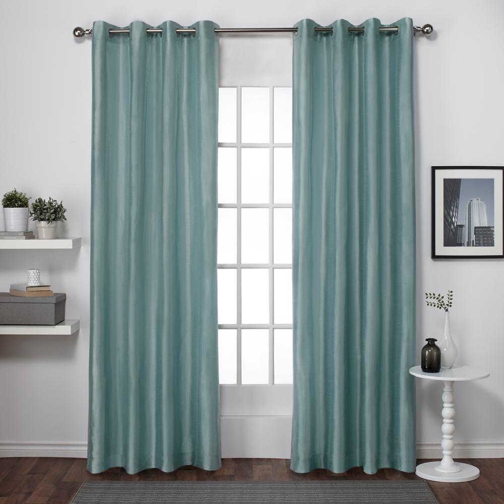 Chateau Teal Striped Faux Silk Grommet Top Window CurtainEH805105 2
