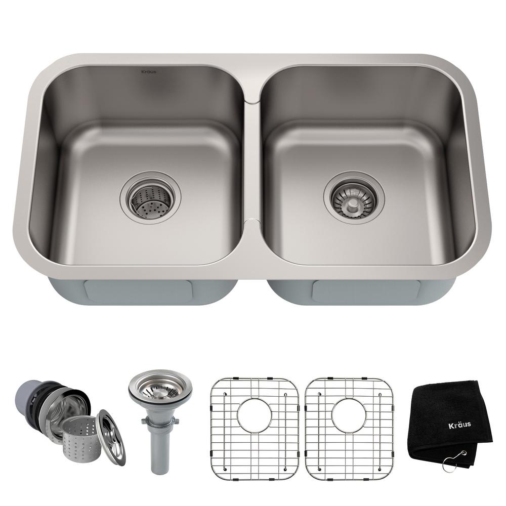 Elkay Crosstown Undermount Stainless Steel 32 In Double Bowl Elkay Crosstown Undermount Stainless