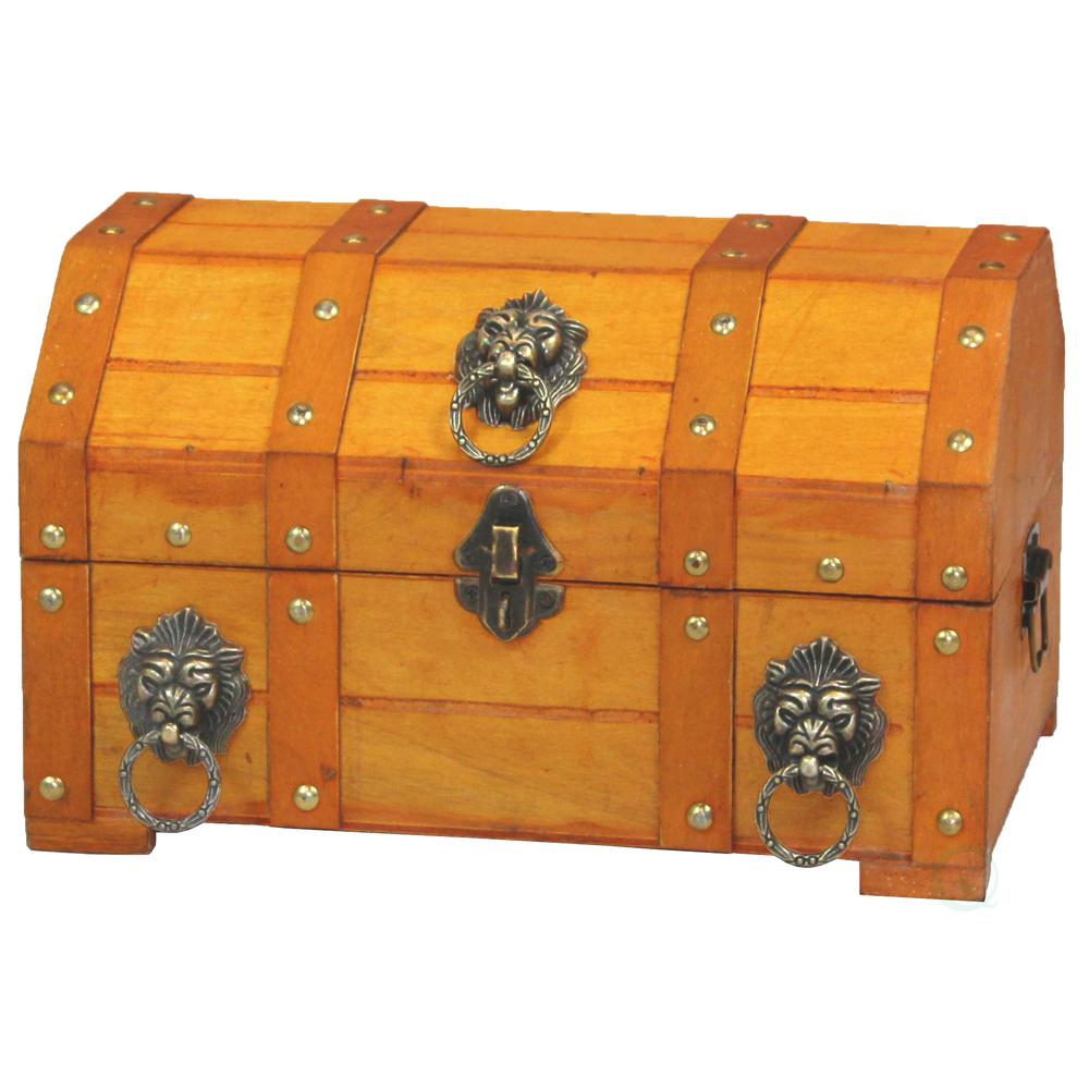 Vintiquewise 12 In X 8 In X 7 3 In Wooden Pirate Treasure Chest With Lion Rings Qi The Home Depot