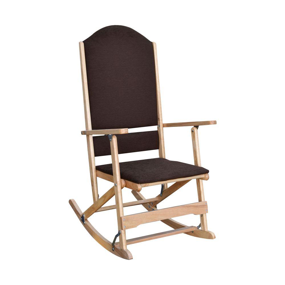 benjara brown wooden folding rocking chair with woven fabric upholstered  seat and backbm196595  the home depot