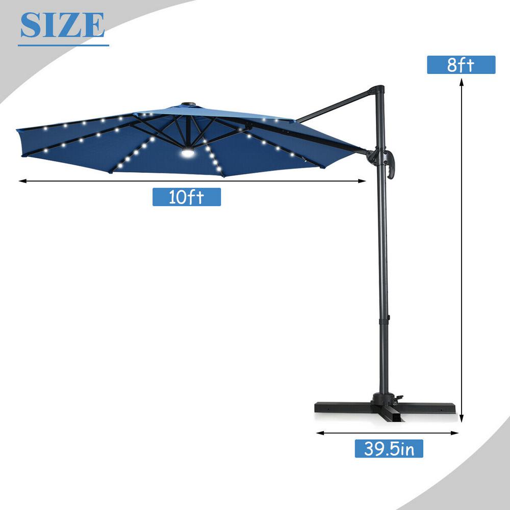 Costway 10 Ft Aluminum Cantilever Solar Led Offset Patio Umbrella In Blue With 360 Rotation Op70280bl The Home Depot