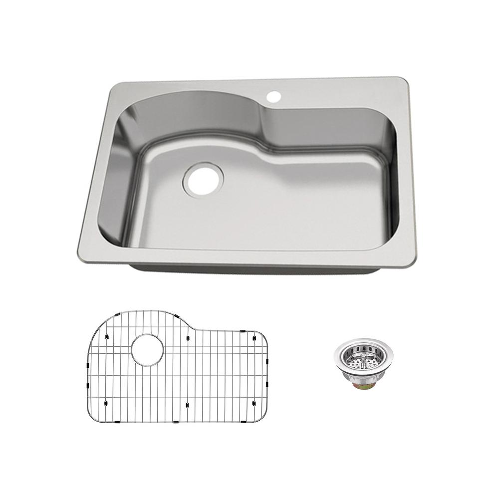 Glacier Bay Dual Mount 18 Gauge Stainless Steel 33 In 1 Hole Euro