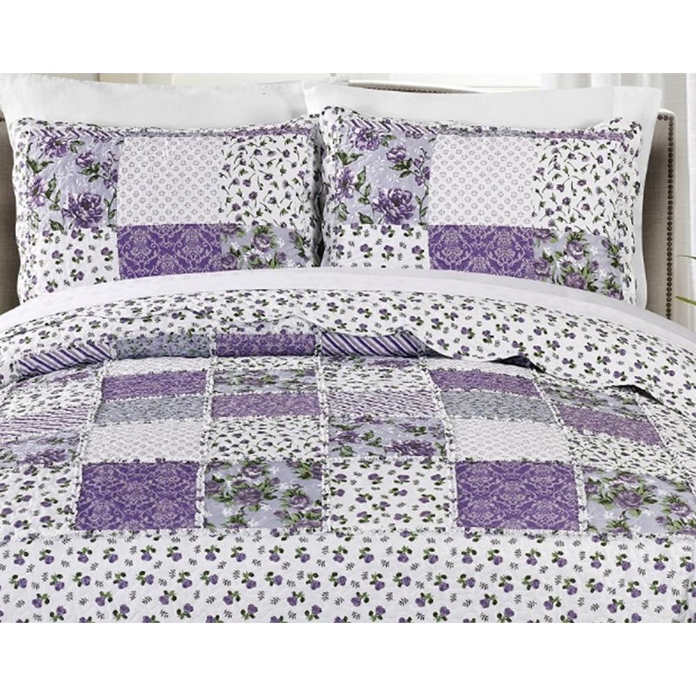 Morgan Home Brenna 2 Piece Lavender Twin Floral Patchwork Quilt