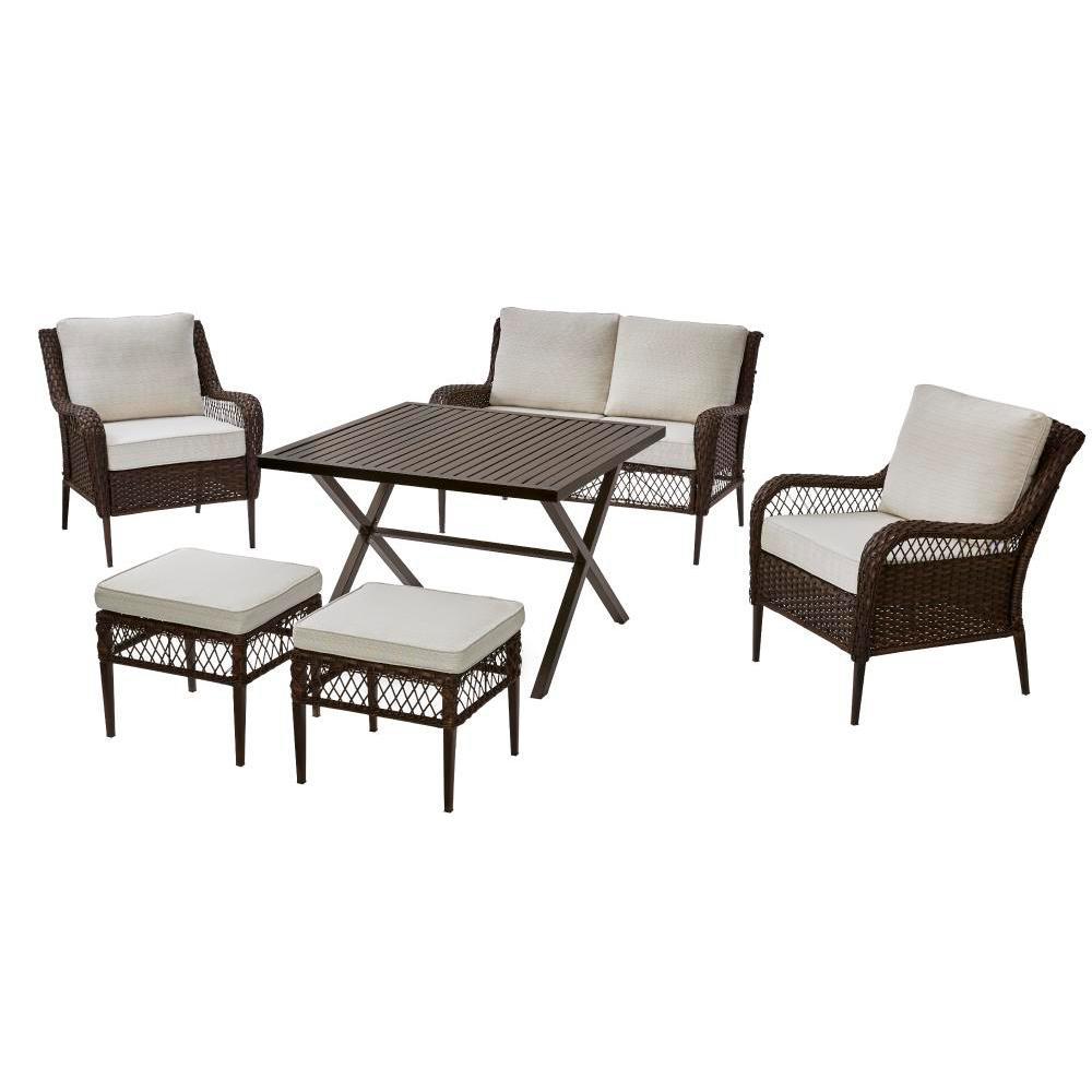 Hampton Bay Bayview 6 Piece Wicker Patio Conversation Set With