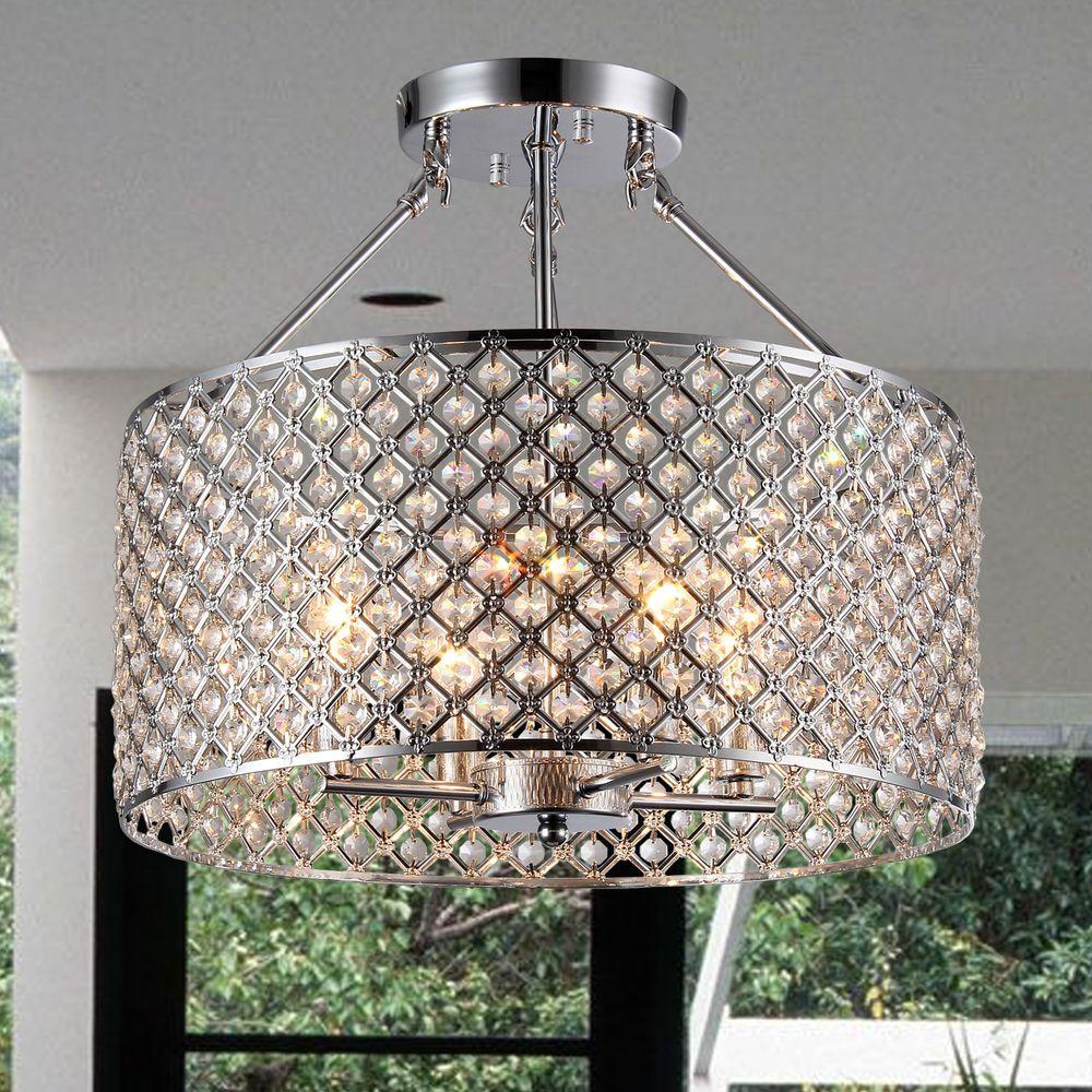Kirsten 4 Light Chrome Indoor Crystal Semi Flush Mount