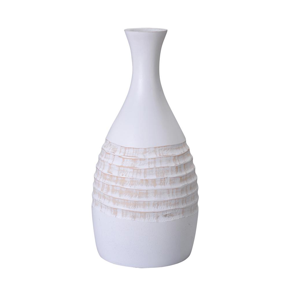 Villacera 15 In White Decorative Handmade Mango Wood Bottle Vase
