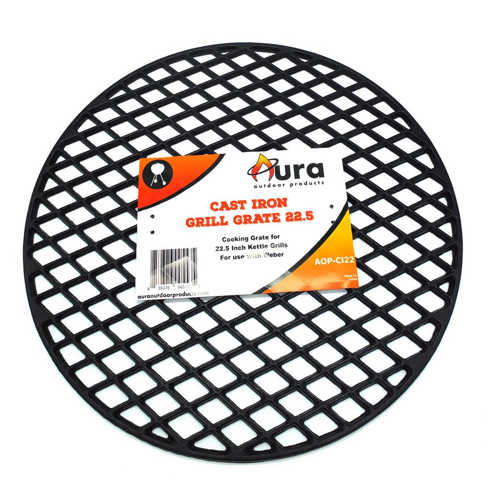 Aura outdoor products Cast Iron Grill Grate for 22 Inch Weber Kettle Grill - Works Great on The Weber Kettle, Weber Performer, Barrel Grills, Recteq Bullseye - Better Sear Marks (B01MXILON2)