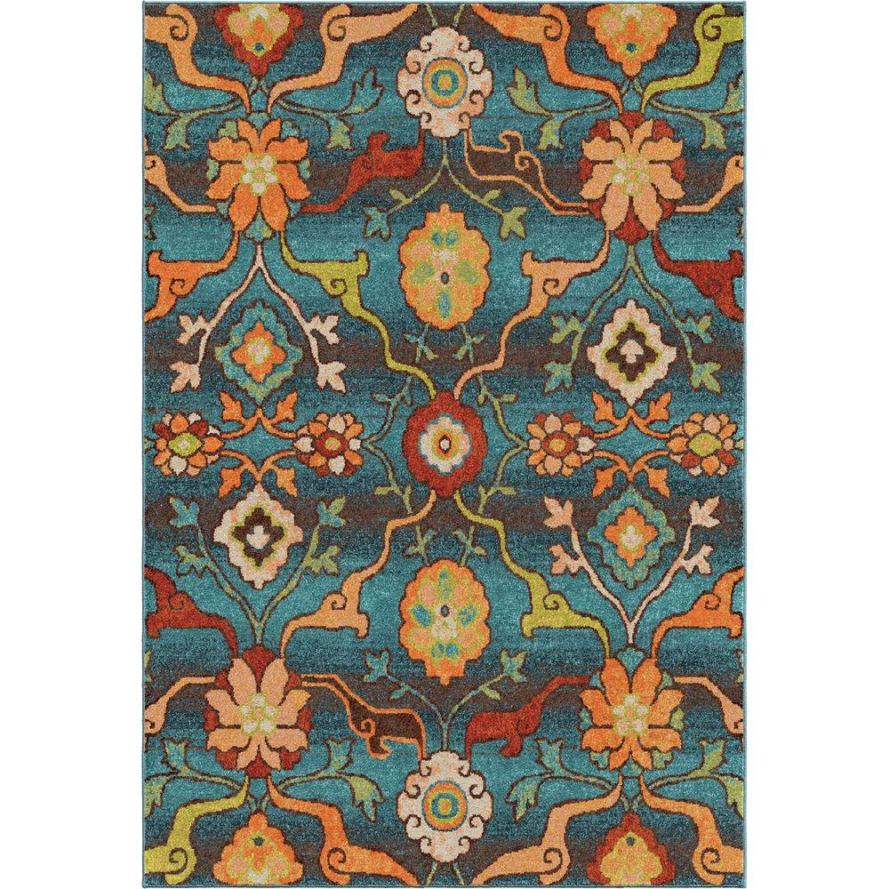 Orian Rugs Punjab Blue Fl Bright Colors 8 Ft X 11 Indoor Area Rug 354942 The Home Depot