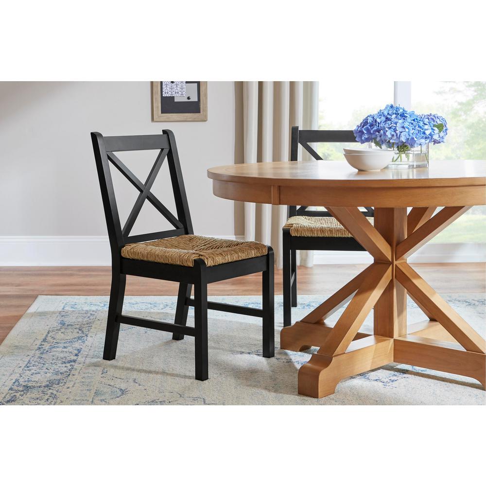 Home Decorators Collection Dorsey Black Wood Dining Chair With Cross Back And Rush Seat Set Of 2 17 72 In W X 35 43 In H Ch1902032 Nblk The Home Depot
