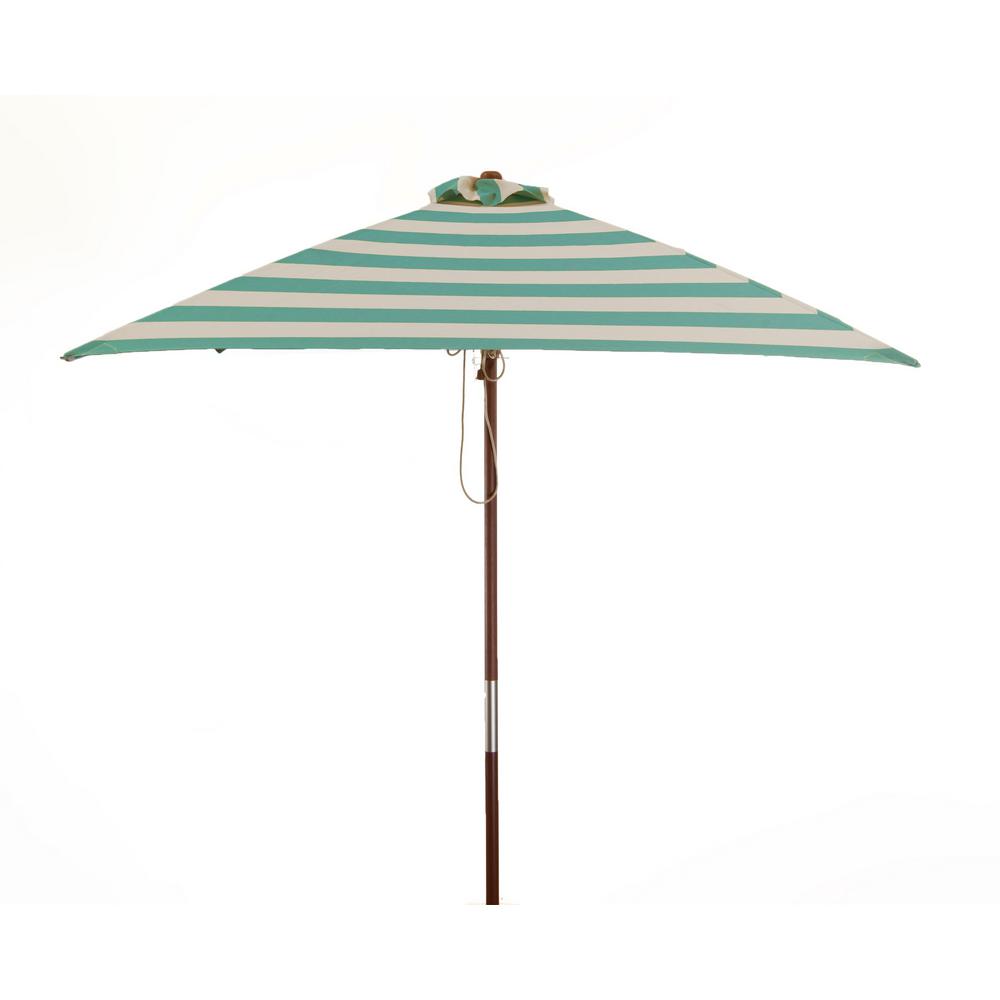 Destinationgear 6 5 Ft Classic Wood Square Market Patio Umbrella In Soft Teal And Ivory Stripe Solution Dyed Polyester 1283 The Home Depot