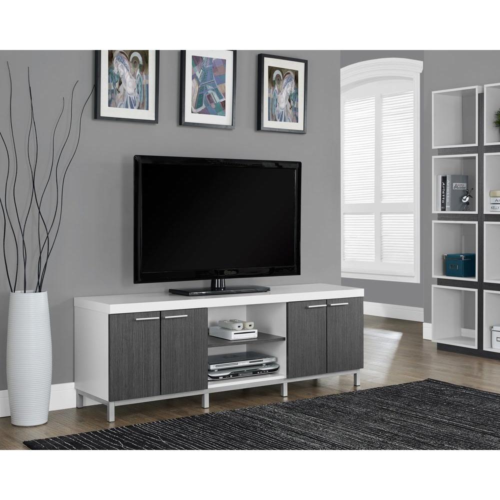Monarch Specialties Hollow Core White And Grey Storage Entertainment Hollow Core White And Grey Storage Entertainment Center By Monarch Specialties
