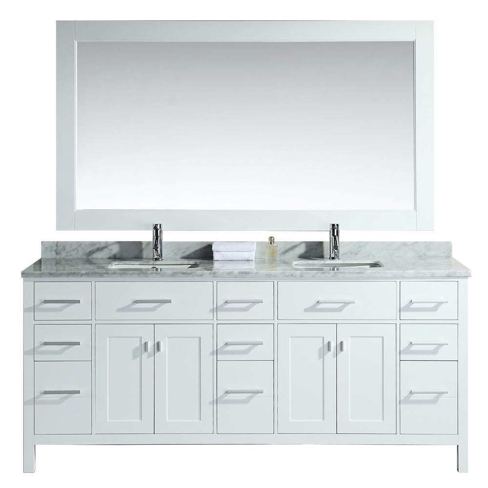Design Element London 78 in. W x 22 in. D Double Vanity in White with Marble Vanity Top and 