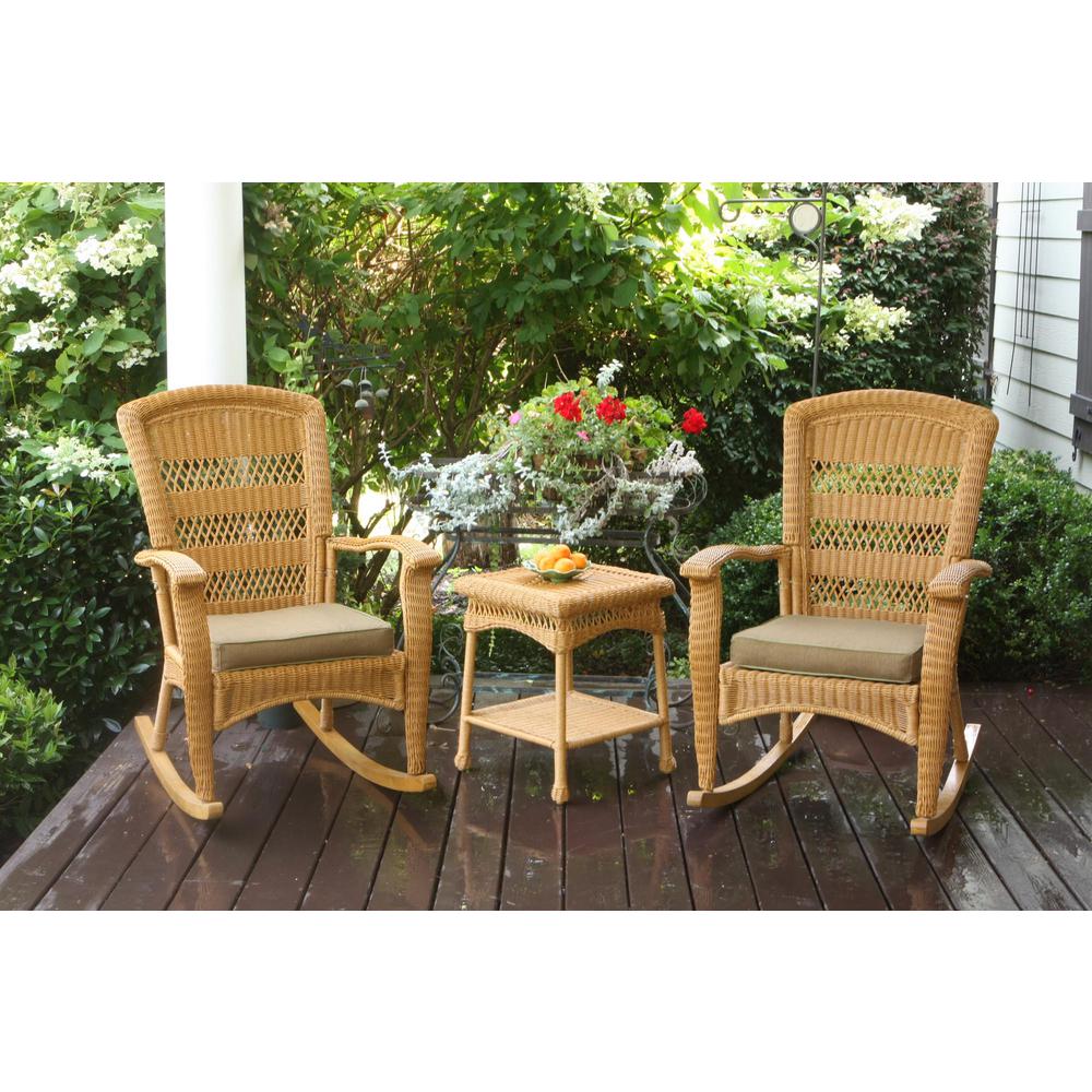 Tortuga Outdoor Portside Plantation Amber 3 Piece Wicker Tortuga Outdoor Portside Plantation Amber 3 Piece Wicker Rocking Chair Set With Tan Cushion