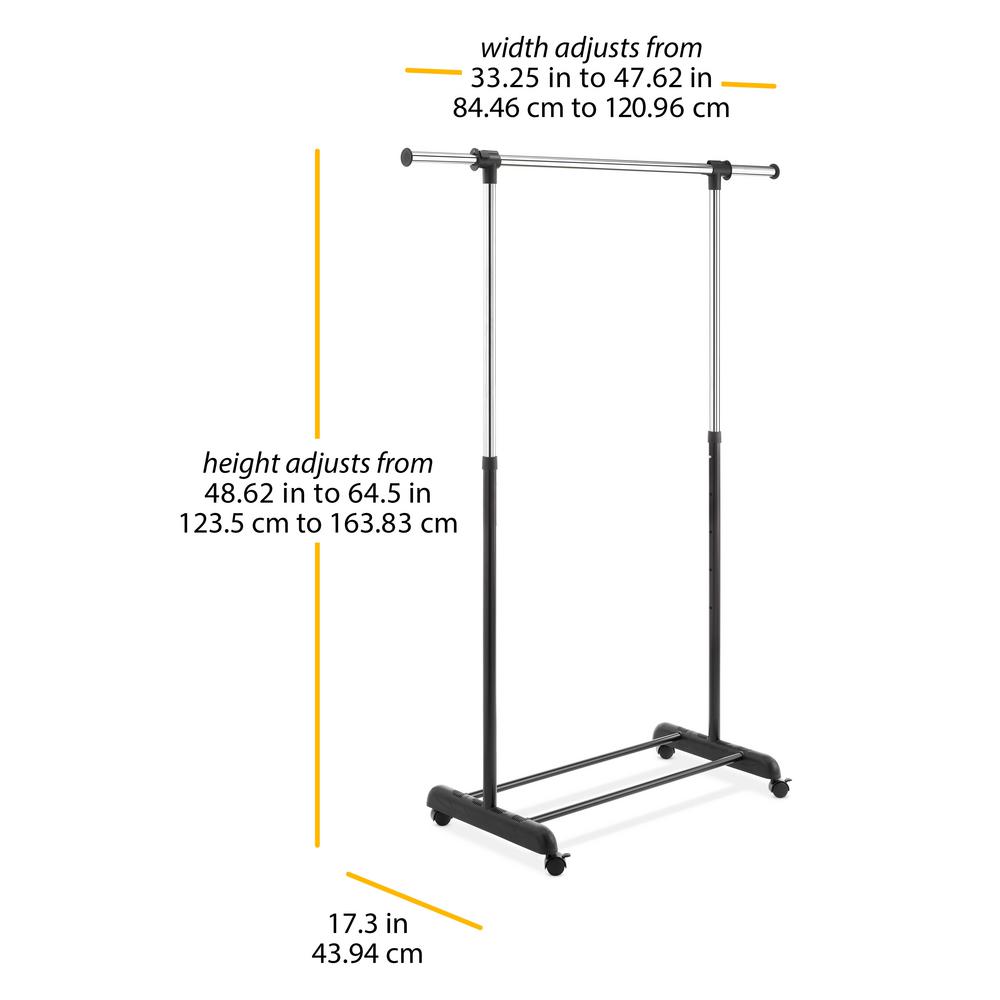 Whitmor 64 50 In H X 47 In W X 17 30 In D Chrome And Black Metal 4 Wheel Garment Rack 6021 10150 The Home Depot