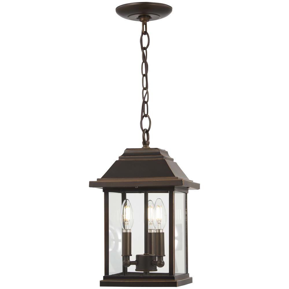 The Great Outdoors Outdoor Pendant Lights Hanging Mariner S Pointe Collection Oil Rubbed Bronze Outdoor 3 Light Hanging Lantern With Gold Highlights