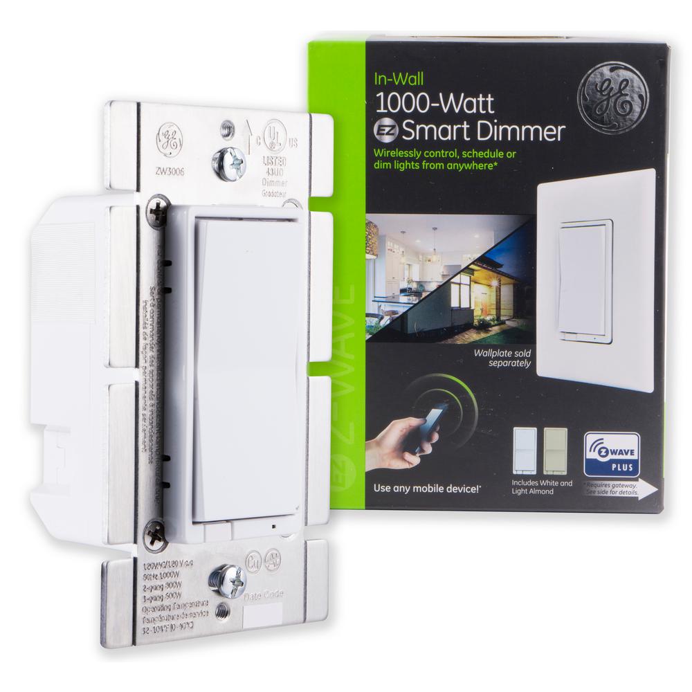 GE ZWave Plus InWall 1000W Smart Dimmer, White/Lt. Almond14299 The