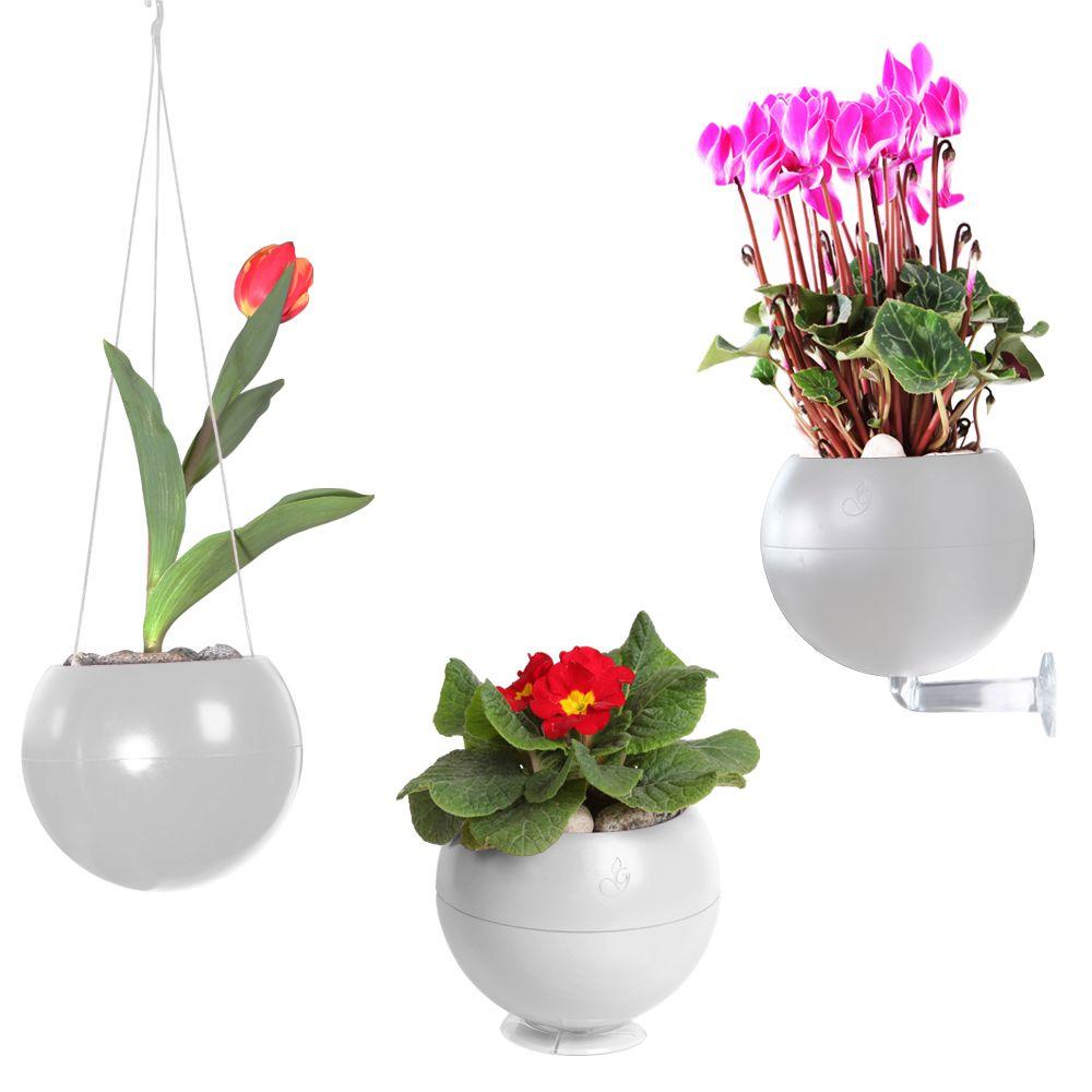 Greenbo 7 in. x 6 in. x 7 in. White Plastic, Table, Wall and Ceiling Planter (3Pack)GMPK039