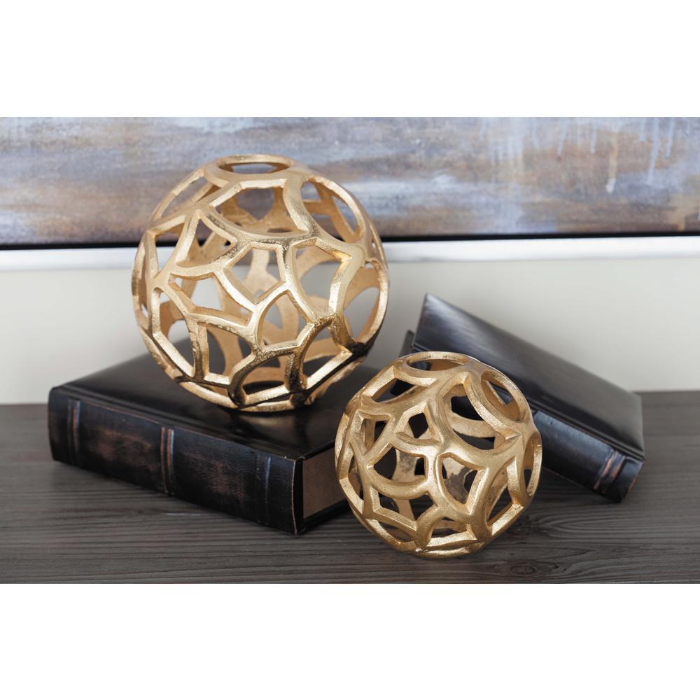 Modern Aluminum Gold Decorative Spheres Set Of 2
