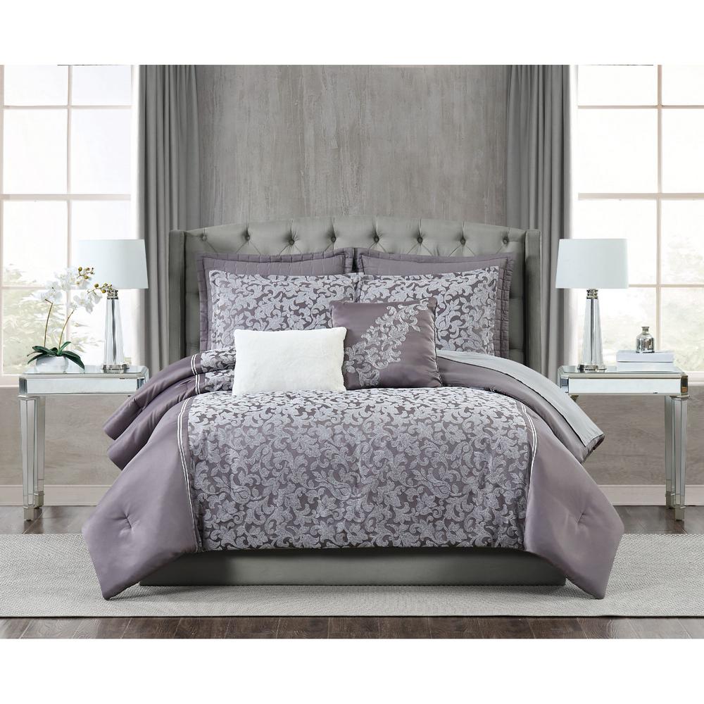 Fifth Avenue Lux Westbury 7 Piece Grey Violet Queen Comforter Set