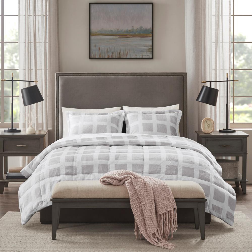 Madison Park Mills 3 Piece Grey Full Queen Plush Comforter Set Mp10 6666 The Home Depot