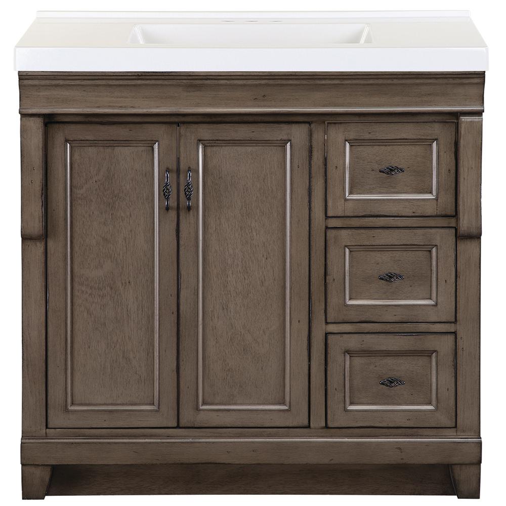 Home Decorators Collection Naples 37 in. W x 22 in. D Bath Vanity in Distressed Grey with Cultured Marble Vanity Top in White with White Sink was $928.0 now $556.8 (40.0% off)