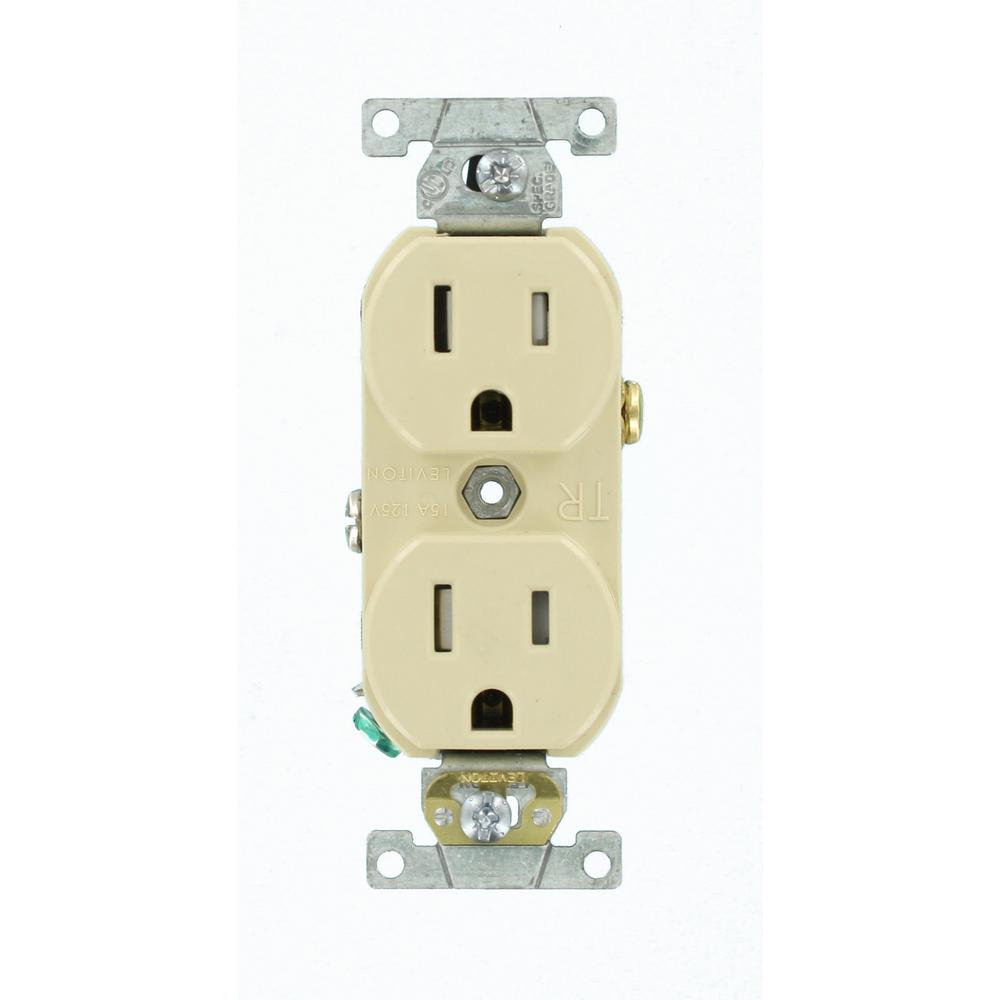 Leviton 15 Amp Commercial Grade Tamper Resistant Back Wired Self Grounding Duplex Outlet, Ivory ...