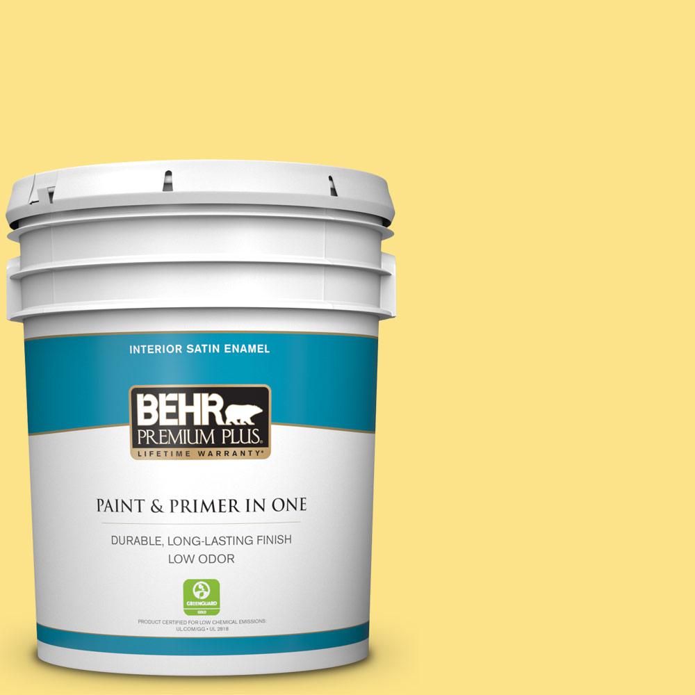 BEHR PREMIUM PLUS 5 gal. P3005 Upbeat Satin Enamel Low Odor Interior Paint and Primer in One