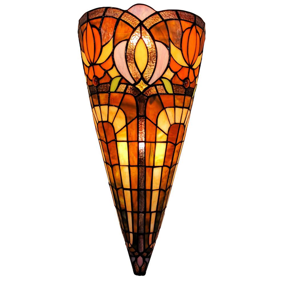 Amora Lighting 2-Light Tiffany Style Brown Yellow Red Flower Stained ...