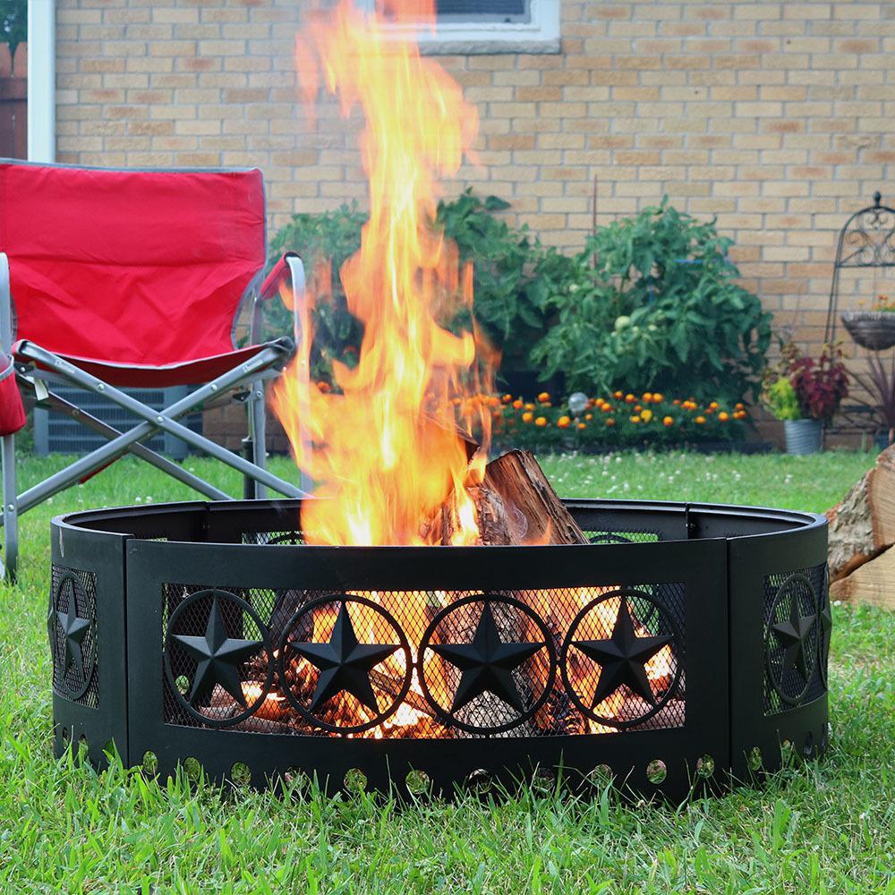 Sunnydaze Decor 36 In Round Heavy Duty Steel 4 Star Wood Burning Fire Pit Ring Kf Frfs The Home Depot