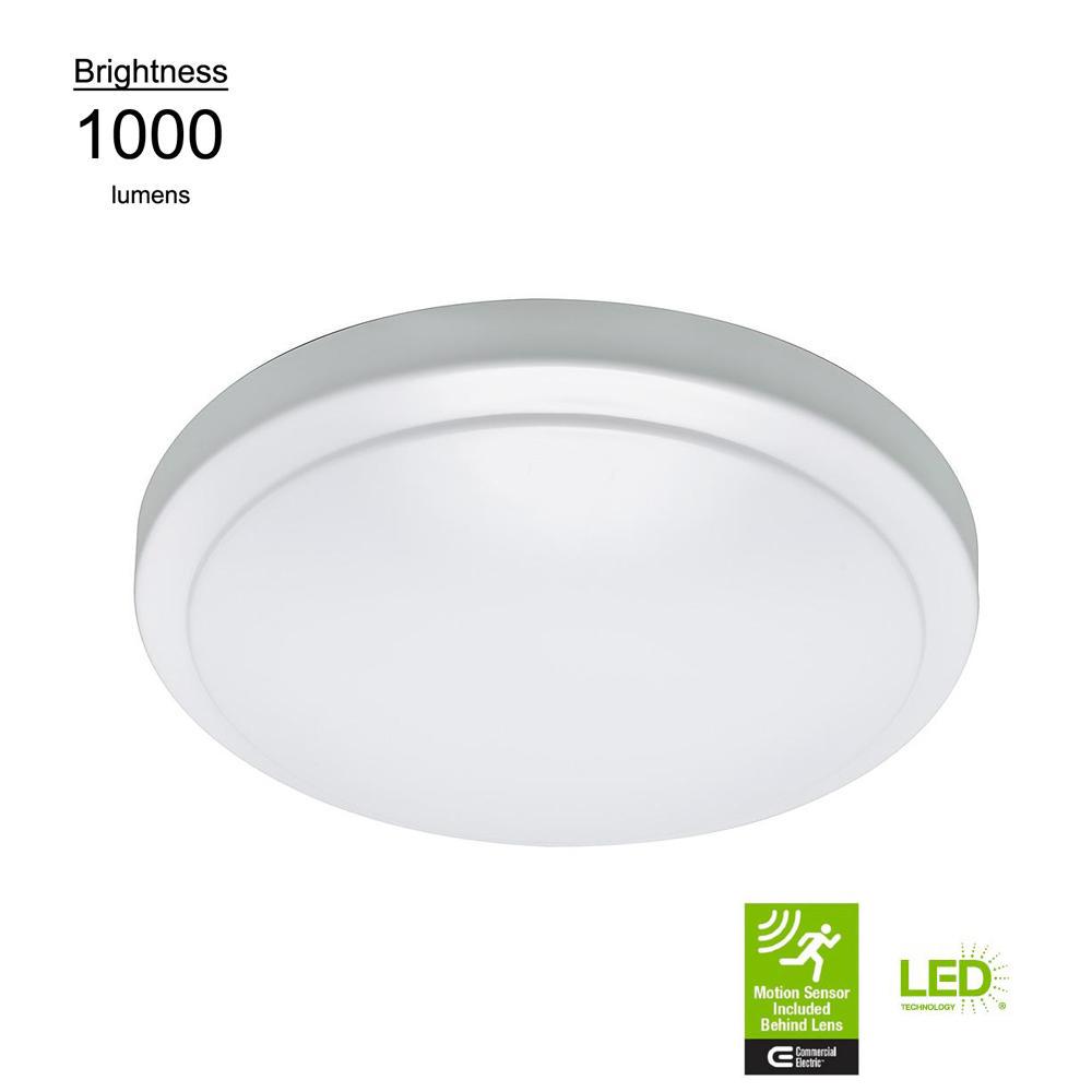 Commercial Electric 12 In Led Flush Mount With Customized Motion Led Flush Mount With Customized Motion Sensor Dimmable 1000 Lumens Direct Wire 4000k Bright White