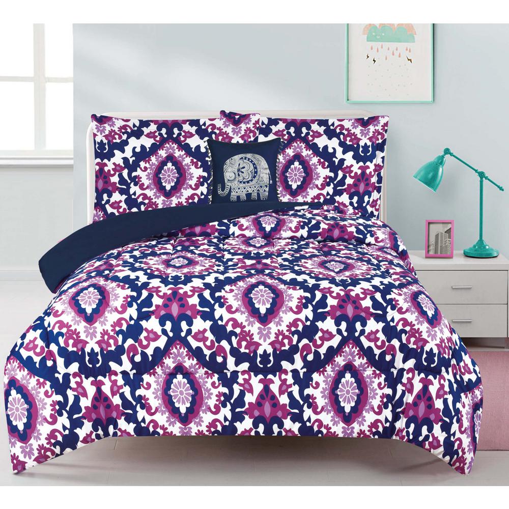 King, Navy//Silver All American Collection 3 Piece Circle Embroidered Bedspread and Pillow Sham Set