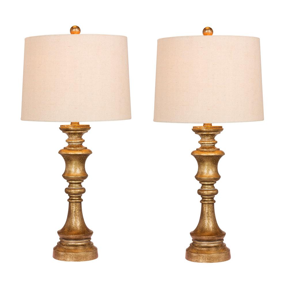 Fangio Lighting Pair of 27.75 in. Candlestick Resin Table Lamps in a