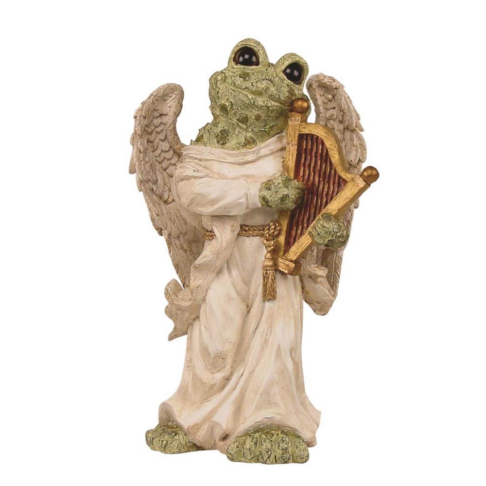 Homestyles 13 In H Old World Standing Toad Angel With Harp Old World Standing Toad Angel With Harp