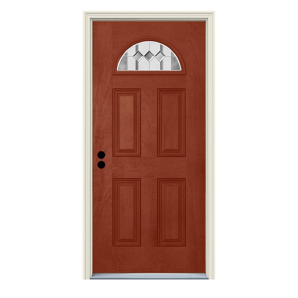 Jeld Wen 36 In X 80 In Right Hand Fan Lite Auburn Amaretto