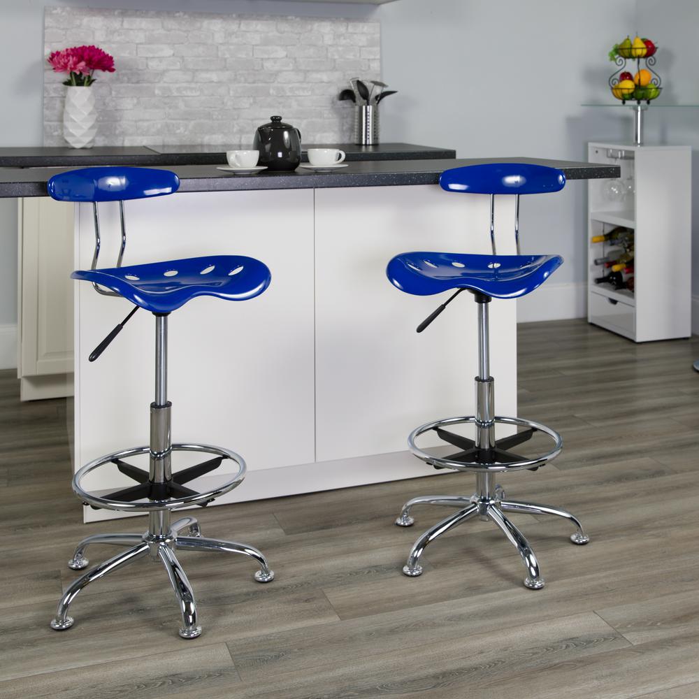 Flash Furniture Vibrant Nautical Blue And Chrome Drafting Stool