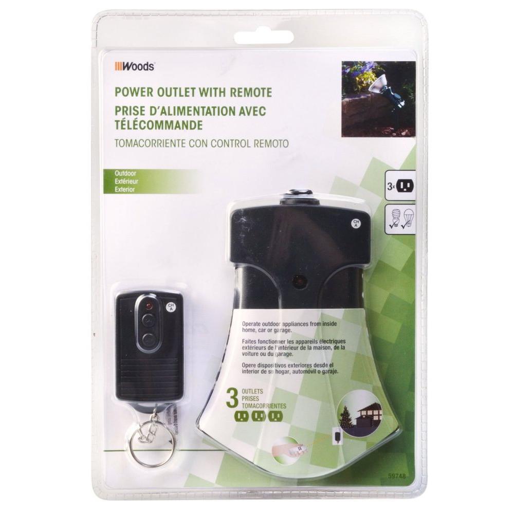 Woods 13 Amp Outdoor Plug In Weatherproof Wireless Remote 3 Outlet