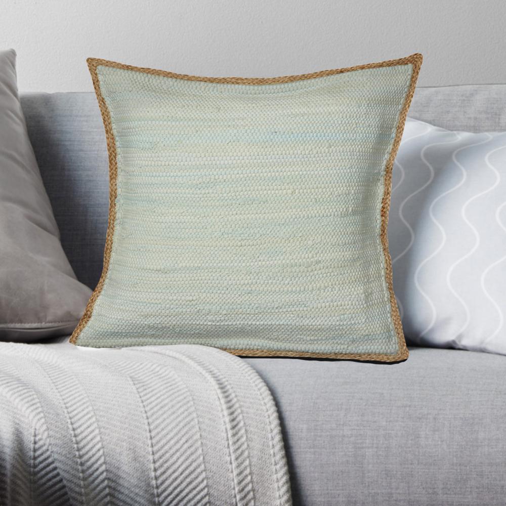 LR Resources Riley Sky Blue 20 in. x 20 in. Chindi/Jute Decorative