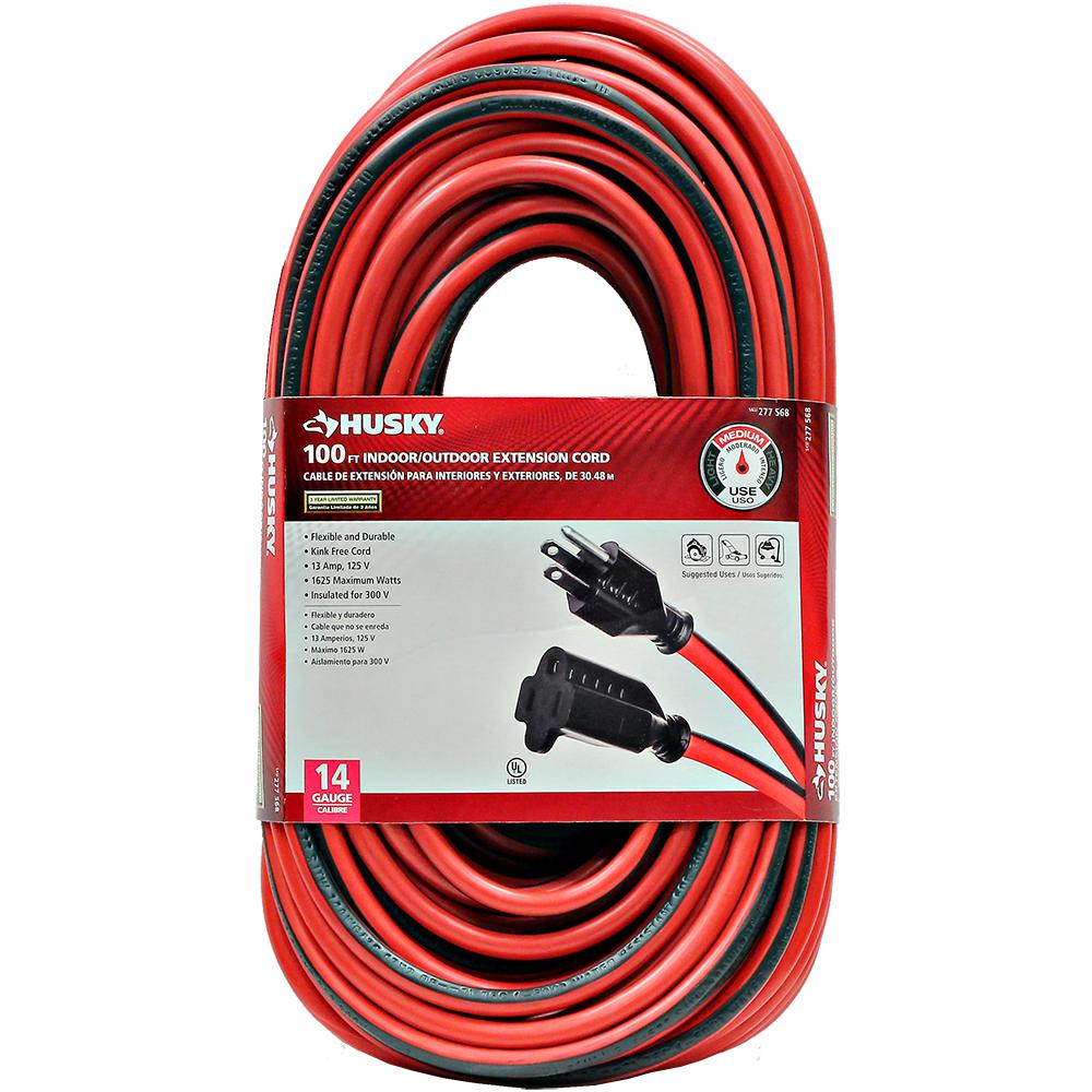 100 ft. 14/3 Indoor/Outdoor Extension Cord, Red and Black