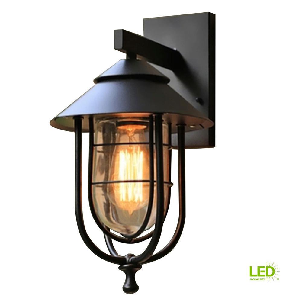 Wisteria Collection 1-Light Sand Black Small Outdoor Wall Mount Sconce with Clear Glass Shade