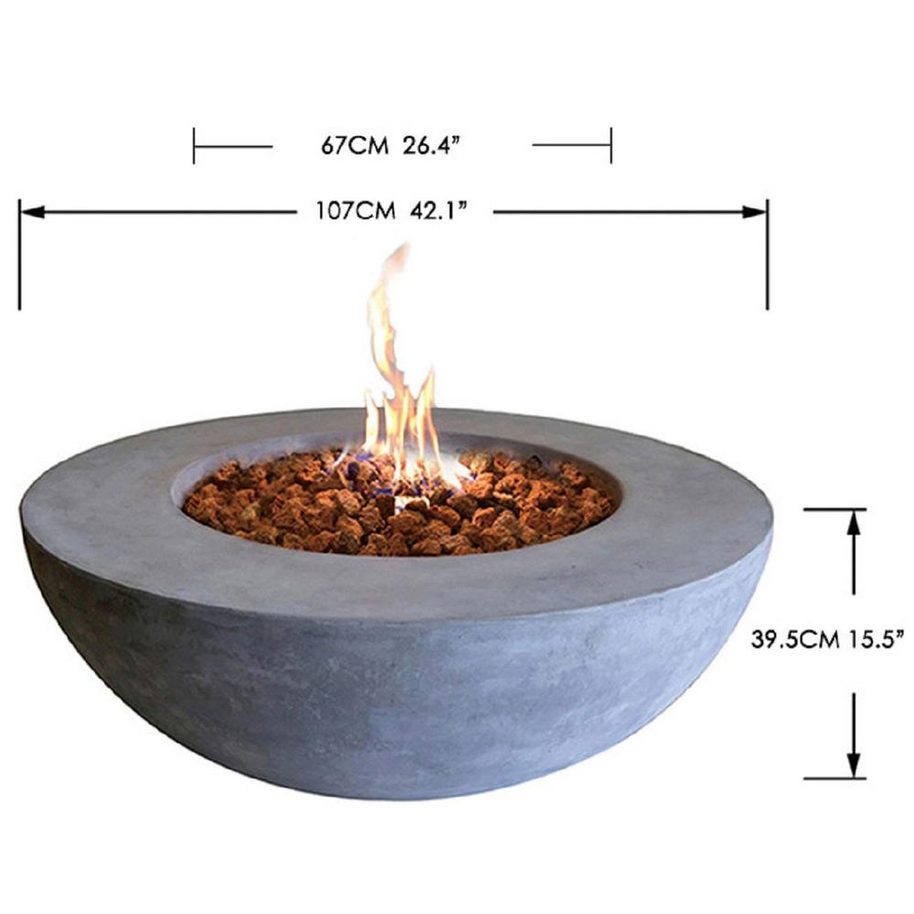 Elementi Lunar 42 In X 16 In Round Concrete Stainless Steel Propane Burner Fire Pit Bowl With Lava Rock Ofg101 Lp The Home Depot