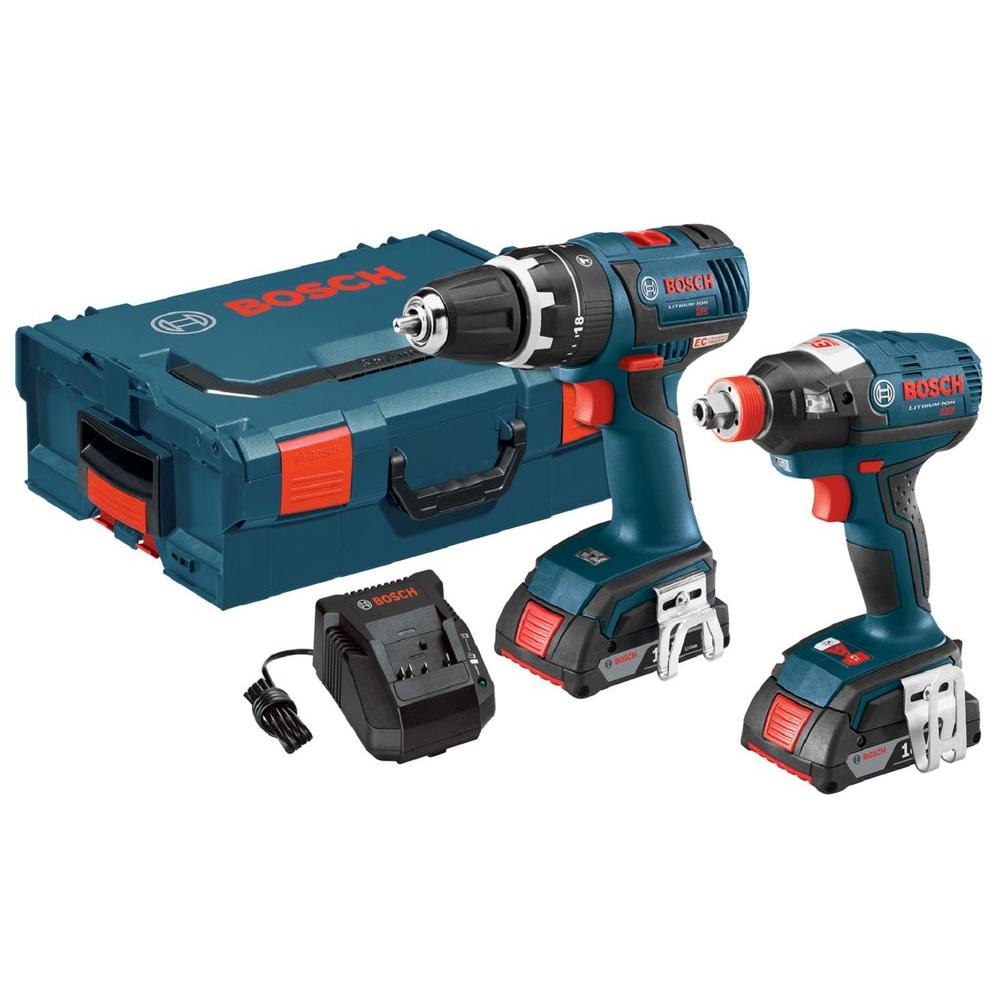 Bosch 18Volt LithiumIon Cordless Hammer Drill/Driver and SocketReady Impact Driver Kit (2